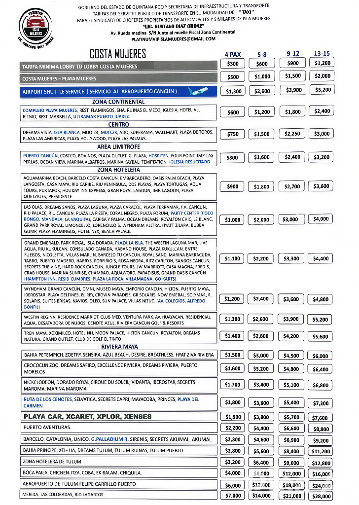 Tarifario de Servicios